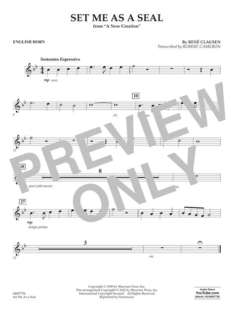 Set Me As A Seal Arr Robert C Cameron English Horn By René Clausen Sheet Music For Concert