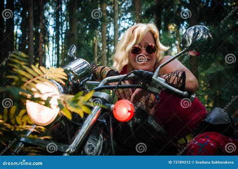 Mature Woman Biker On A Motorcycle Stock Photo Image Of Person