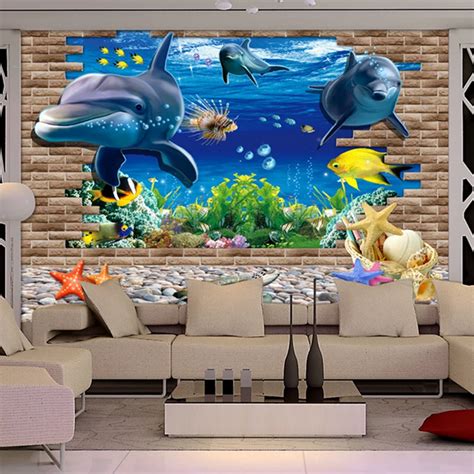 3d wallpaper mural 3D seabed fish Wall Sticker nursery wall decor ...