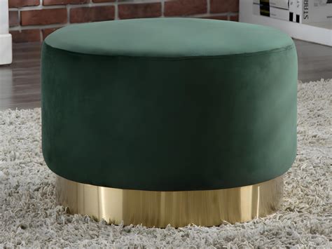 Pouf Charme En Velours Vert Sapin Avec Base Dor E Cloria