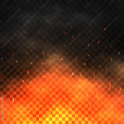 Fire Sparks Flying Up Realistic Fire And Smoke Glowing Particles On A