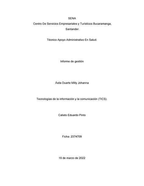 Informe Tablas De Excel TICS Evidencia 3 SENA Centro De Servicios