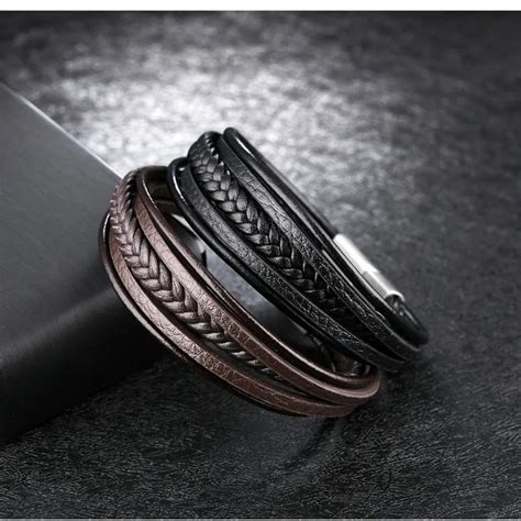 Ethnic Bangles Handmade Leather Weave Charm Bangle Bracelet Multilayer