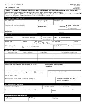 Fillable Online Gift Transmittal Form Seattle University Fax Email