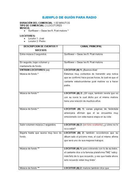 Ejemplo De Guion Para Radio Pdf