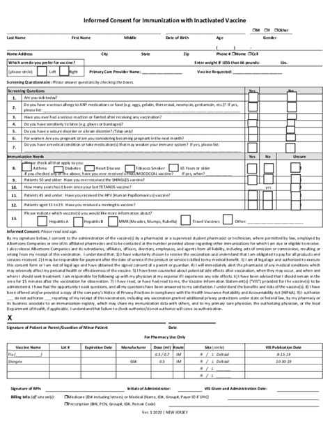 Informed Consent For Immunization With Inactivated Vaccine Fill Out