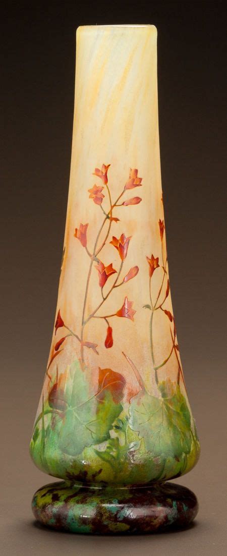 Daum Etched And Enameled Glass Floral Vase Circa 1900 Cameo Daum Nancy With The Cross Of