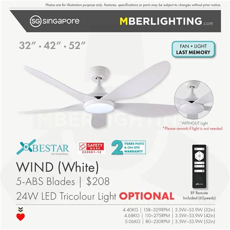 Install Optional BESTAR Wind 32 42 52inch 5Blades DC Ceiling Fan With