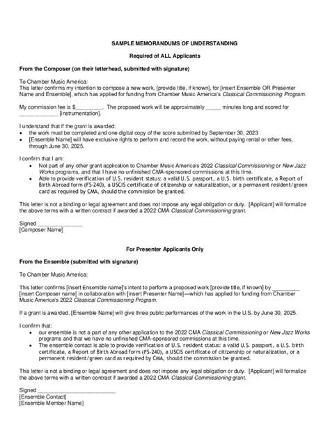 Fillable Online Sample Memorandums Of Understanding Fax Email Print