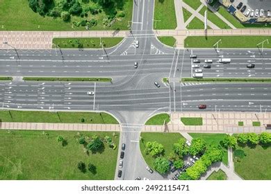 intersection roads city aerial top view stock photo