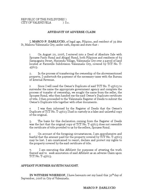 Affidavit of Adverse Claim | PDF