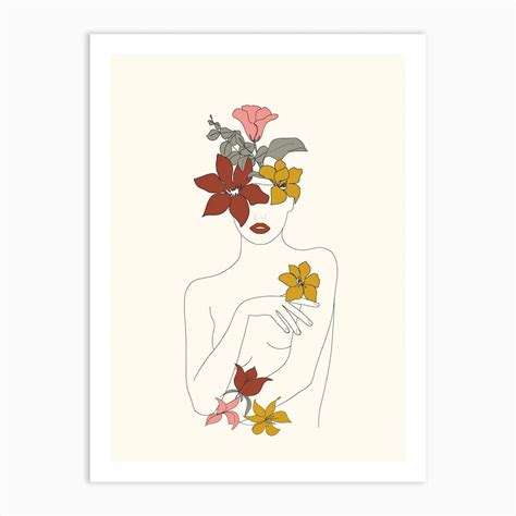 Colorful Thoughts Minimal Line Art Woman With Flowers Iv Art Print By