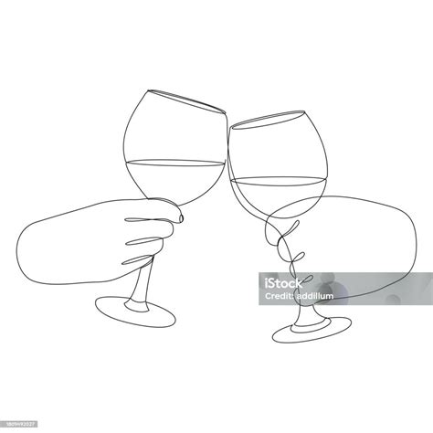 Continuous One Line Drawing Of Hands Cheering With Glasses Of Wine