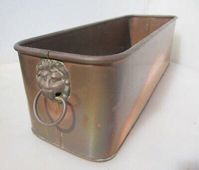 Vintage Copper Trough Tub Old Brass Lion Handles Planter Plant Pot