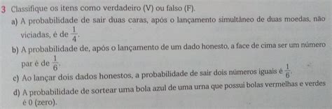 Solved 3 Classifique Os Itens Como Verdadeiro V Ou Falso F A A