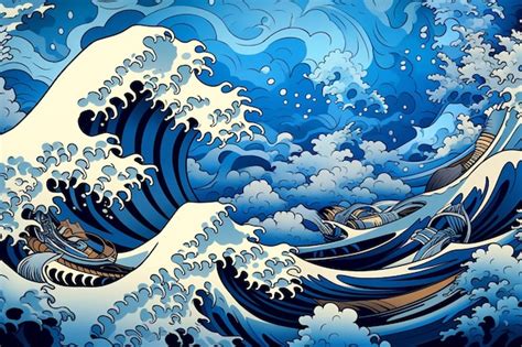 Premium Vector Japanese Sea Waves In Stylized Pattern