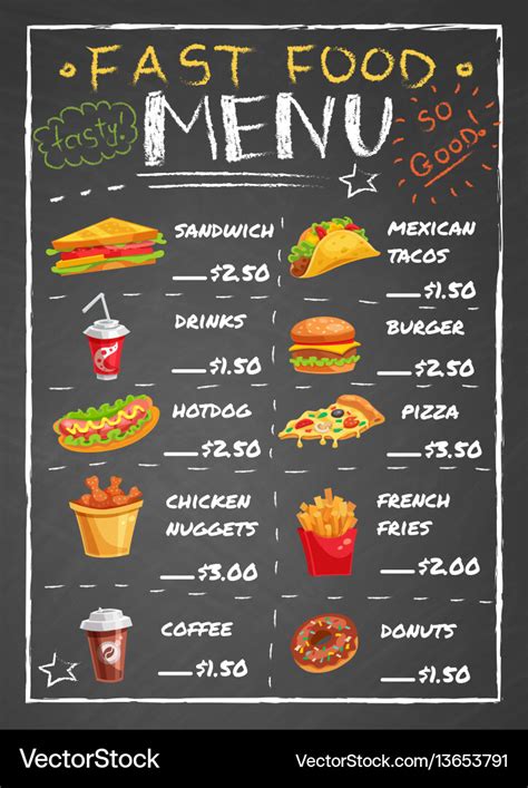 Fast Food Restaurant Menu On Chalkboard Royalty Free Vector