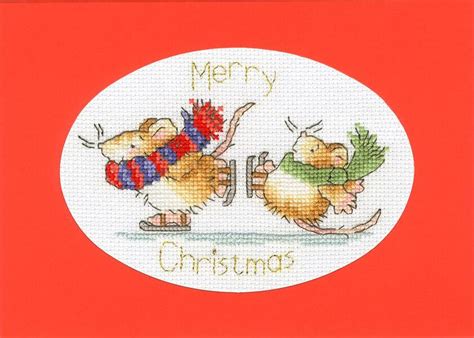 Christmas Card Mice On Ice Cross Stitch Kit By Bothy Threads