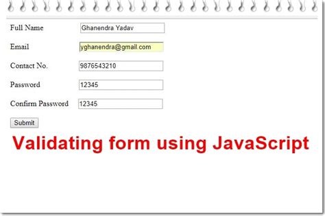 Email And Form Validation Using Javascript With Example