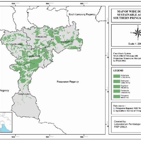 Map of the distribution sustainable agriculture Pringsewu Regency ...