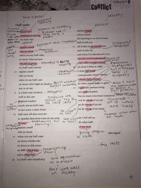 Half Caste GCSE Power And Conflict Poem Annotation