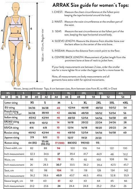 Women's Size Chart: Arrak USA – Arrak Outdoor USA