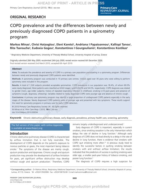 Pdf Copd Prevalence And The Differences Between Newly And Previously