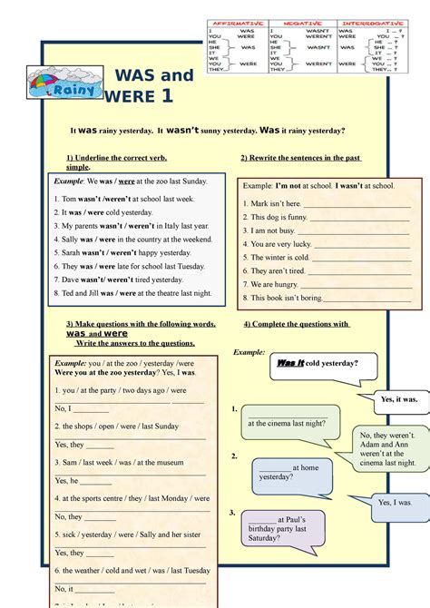 Was And Were 1 Exercises Grammar Drills Grammar Guides 86858 WAS And