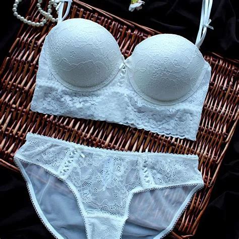 1 2 Large Cup Fashion Lace Sexy Bra Set Solid Wedding Dress Intimates Bra Panty Sets Vs White