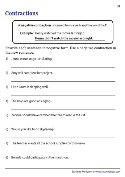 Negative Contractions Worksheets Worksheets Library