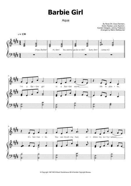 Barbie Girl Arr Mario Stallbaumer By Aqua Sheet Music For Piano And Vocal At Sheet Music Direct