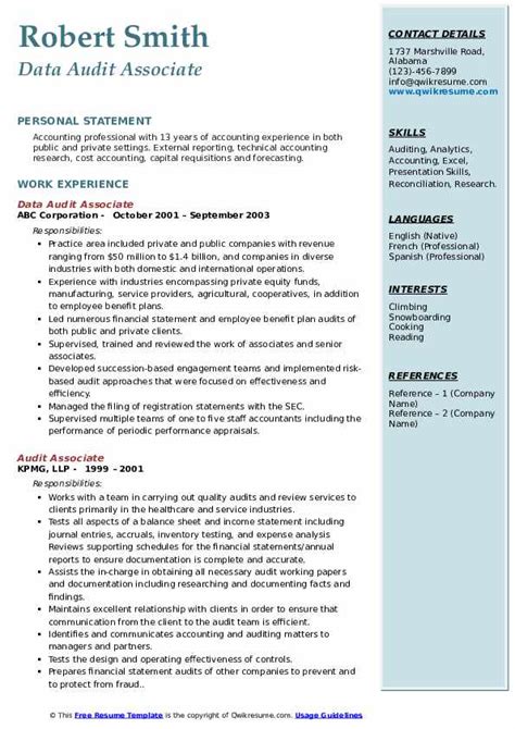 Audit Associate Resume Samples Qwikresume