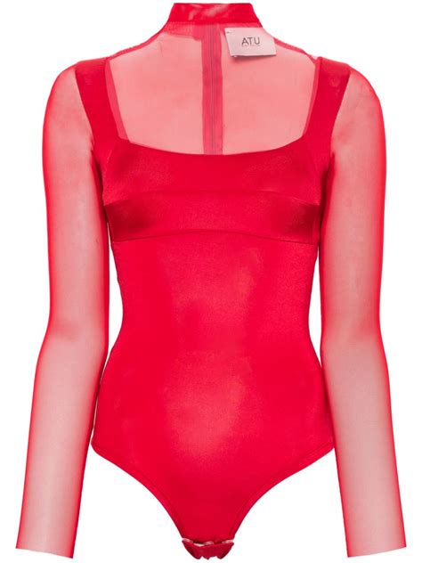 Atu Body Couture Semi Sheer Bodysuit Red Farfetch