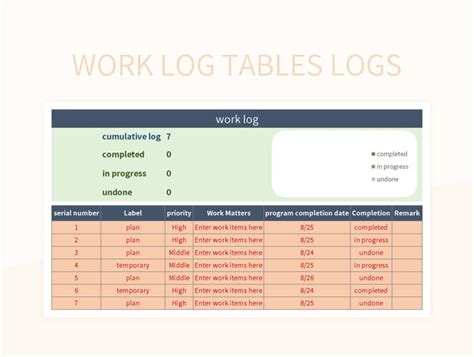 Work Log Tables Logs Excel Template And Google Sheets File For Free