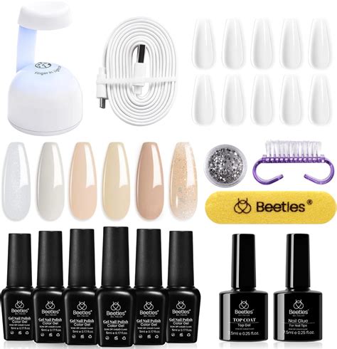 Beetles Gel Nail Polish Kit With U V Light Easy Nail Extension Set 6 Nude Colors