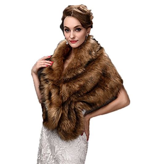 Yxjdress Elegant Luxury Faux Fur Wrap Winter Shawl Cape Coat For Bridegrey Fur Scarf Faux