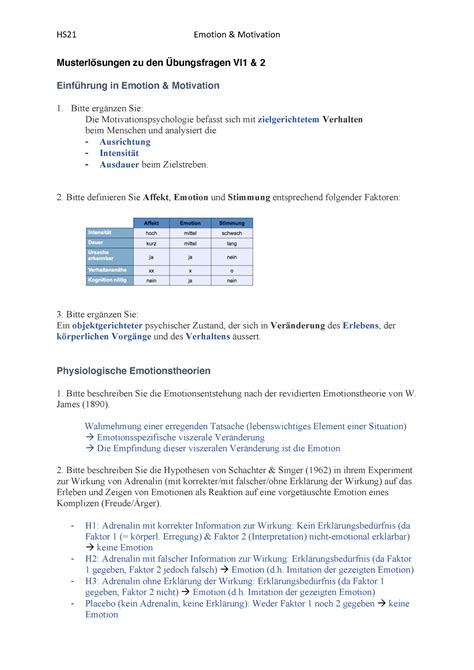 Vl A Musterloesung Zu Uebungsfragen Hs Emotion Motivation