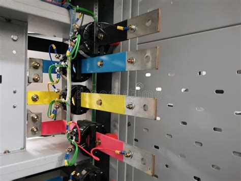 Image Of Copper Busbar Connection In Electrical Cabinet Stock Photo