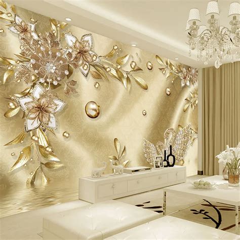 Custom Photo Wallpaper 3d Stereo Golden Flower Jewelry European Style Luxury Murals Living Room