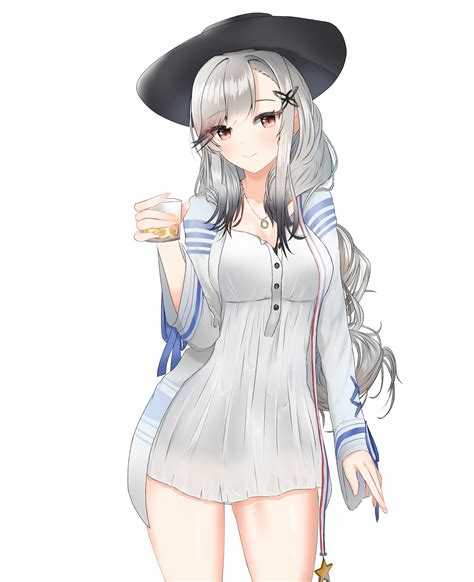 hat, vertical, artwork, gray hair, anime, Dunkerque (Azur Lane ...