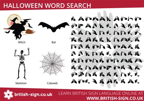 Halloween Fingerspelling Word Search British Sign Language Learn