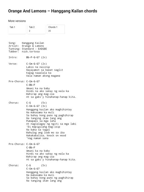 Hanggang Kailan Chords With Lyrics by Orange and Lemons - Easy Chords and Tabs For Guitar | PDF