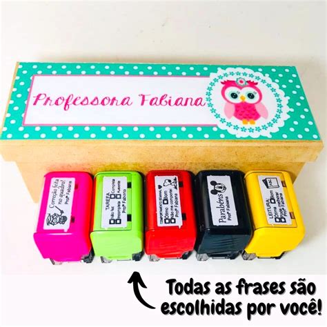 Kit 5 carimbos pedagógicos personalizados estojo em mdf Shopee