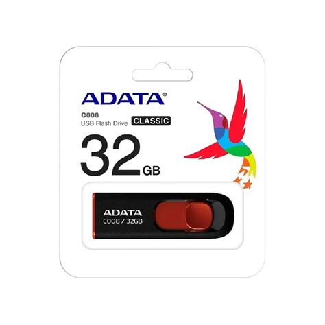 MEMORIA FLASH USB ADATA C008 NEGRO CON ROJO 32 GIGABYTES Thoro