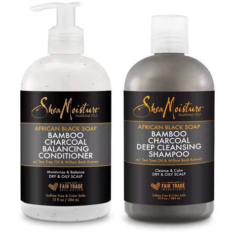 Shea Moisture Shampoo And Conditioner Set African Black Soap Bamboo Charcoal Deep Cleansing