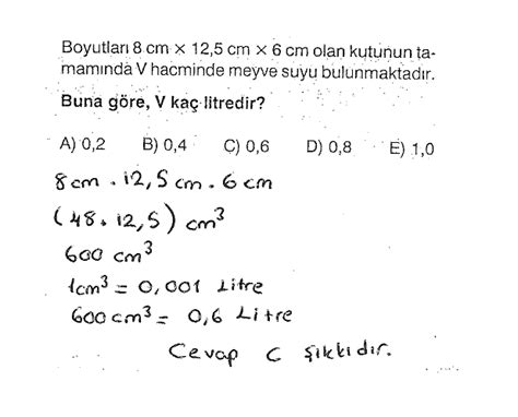 9 Sınıf Fizik Madde ve Özellikleri Hacim Hesaplamaları Çözümlü Sorular