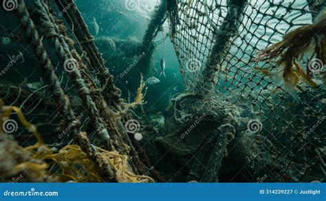 Beneath The Waves A Solemn Scene Of Abandoned Nets Ensnaring A Variety