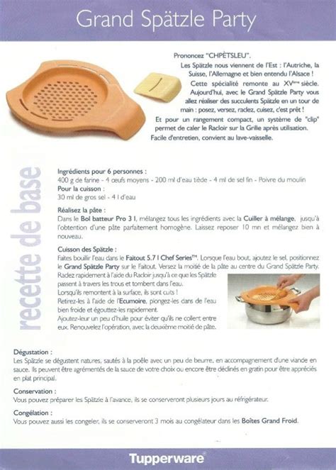 Fiche Grand Spatzle Party Notre Quipe Tupperware Tupperware