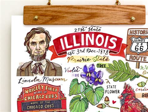 Illinois Print State Symbols Home Decor Illustration the | Etsy