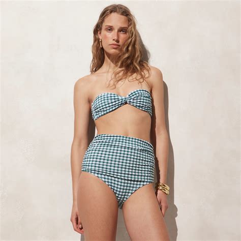 J Crew Ruched High Rise Bikini Bottom In Gingham For Women